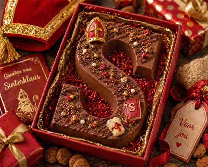 Luxe chocoladeletter met decoratie en cadeauverpakking