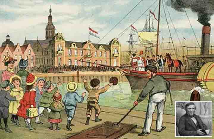 Prent Jan Schenkman Zie ginds komt de stoomboot uit Spanje weer aan