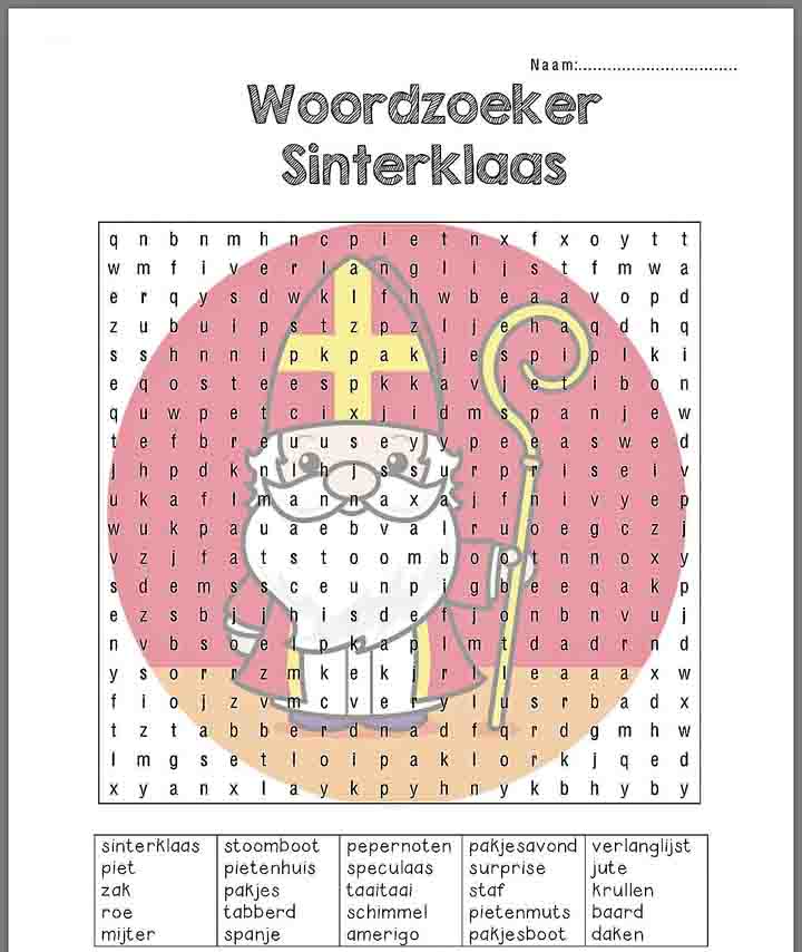 Sinterklaas woordzoekers voor jong en oud