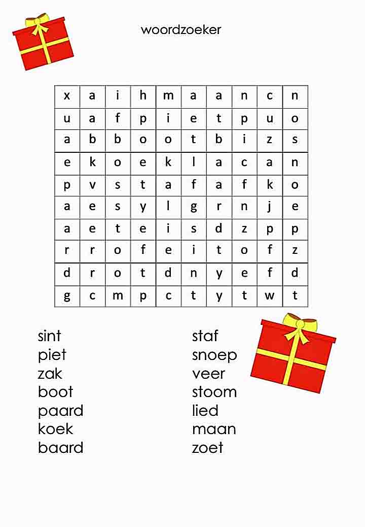 Sinterklaas woordzoeker