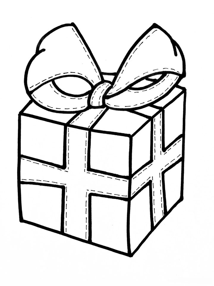 Makkelijke kleurplaat Sinterklaas cadeautje met strik