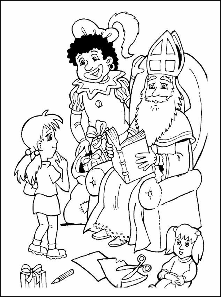 kleurplaat Sint en Piet lezen in het grote boek