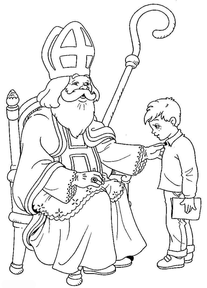 Kleurplaat Sint en jongen