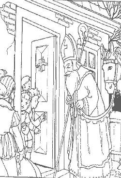 Kleurplaat Sint aan de deur