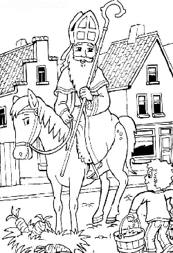 Kleurplaat Sint in de straat