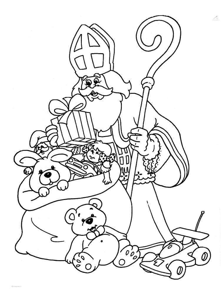 Kleurplaat Sinterklaas met pakjeszak
