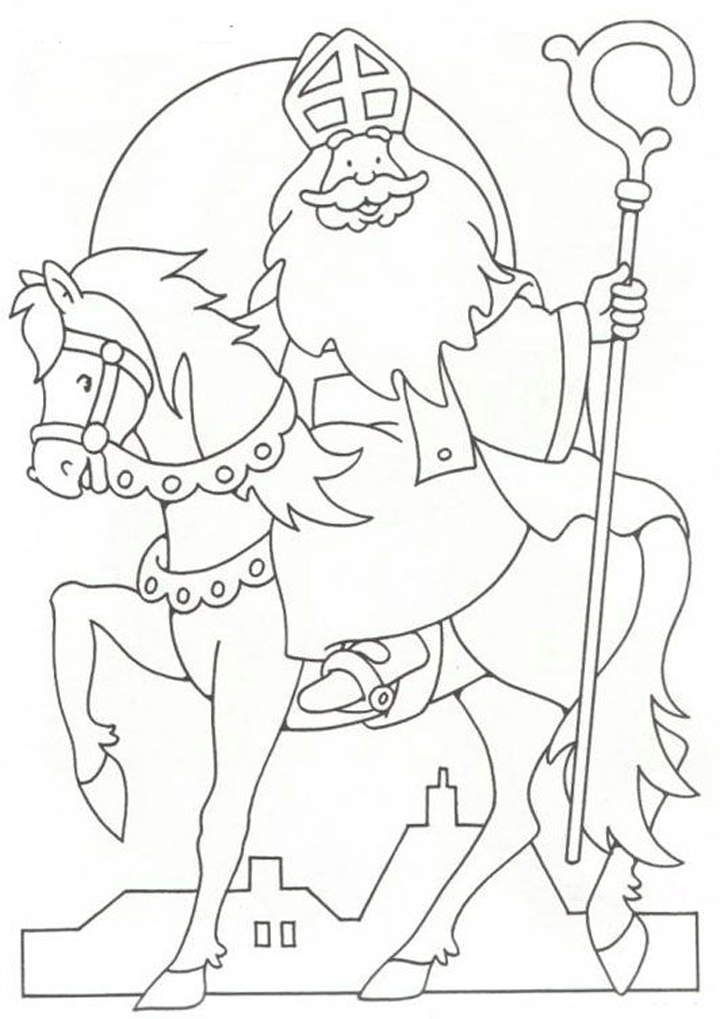 Kleurplaat Sinterklaas op paard