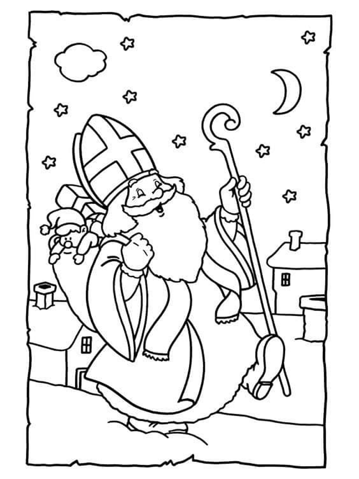 Kleurplaat Sint op pad