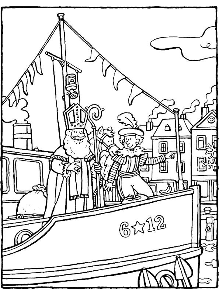 Kleurplaat stoomboot van Sinterklaas Pakjesboot
