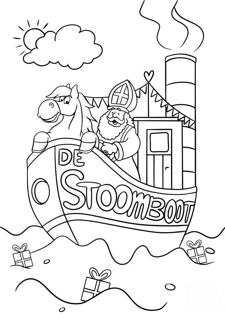 Kleurplaat stoomboot van Sinterklaas Pakjesboot