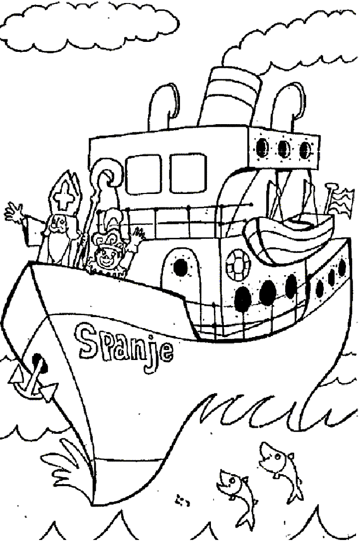 Kleurplaat stoomboot van Sinterklaas Pakjesboot