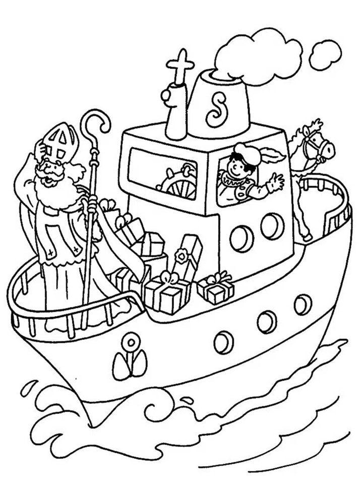 Kleurplaat stoomboot van Sinterklaas Pakjesboot