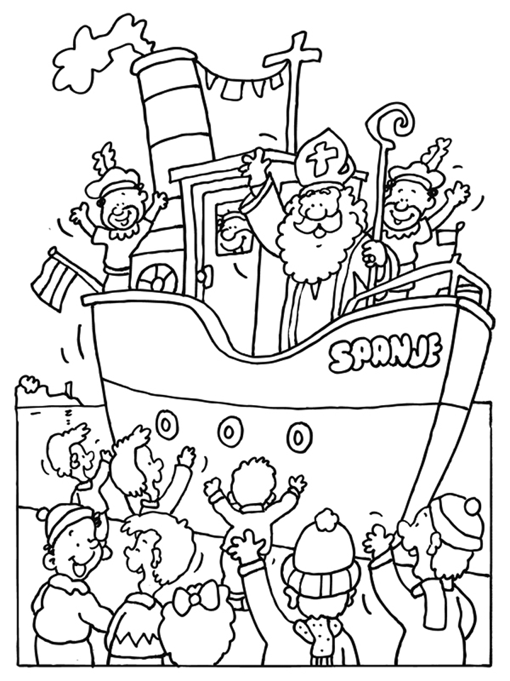 Kleurplaat stoomboot van Sinterklaas Pakjesboot