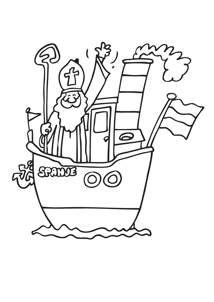 Kleurplaat stoomboot van Sinterklaas Pakjesboot
